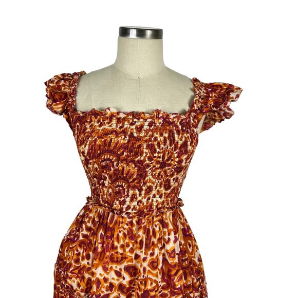HOUSE OF HARLOW 1960 Zoey Floral Red Orange Patterned Smocked Maxi Dress Size S - Picture 5 of 9